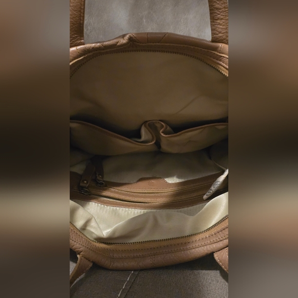 Lucky Brand Bag Patchwork Leather Tan Bag With Tassles Boho Hippie Preppy - Picture 7 of 12